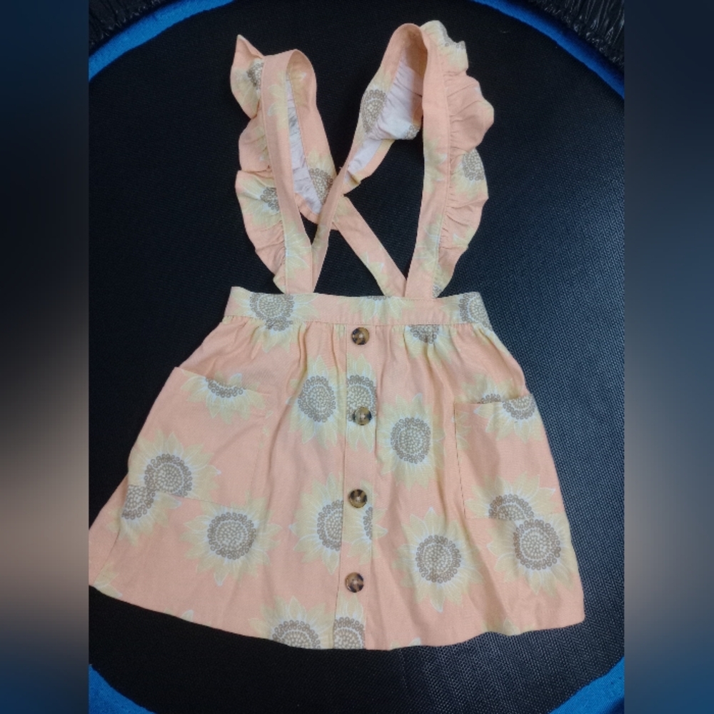 Peach Sunflower Print Dress with Ruffle Straps